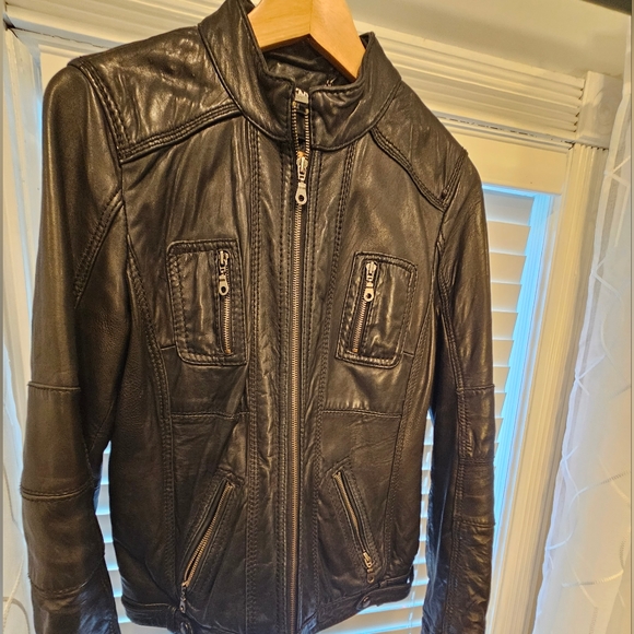 DKNY Moto Genuine Leather Jacket (M) Black - Picture 1 of 13